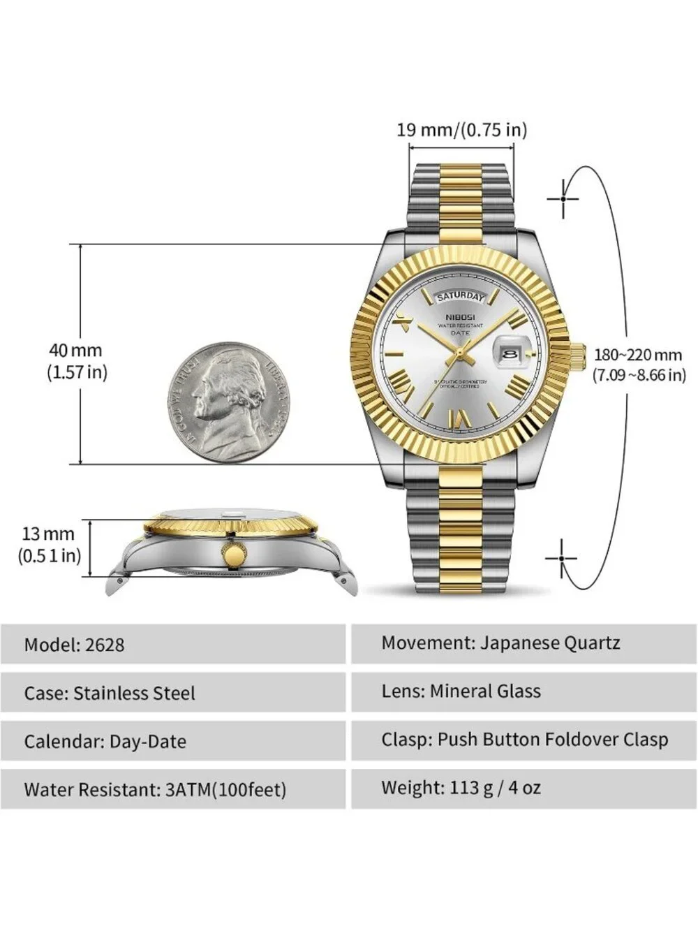Nibosi Men's Silver Gold Analog Quartz Stainless Waterproof Desiger Wrist Watch